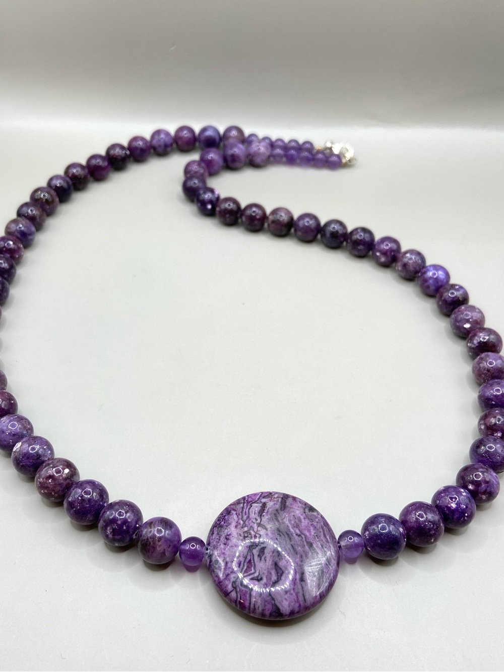 Polished Purple Charoite Beaded Statement Necklace